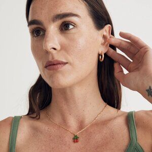 Madewell Enamel Cherry Pendant Necklace Boho Summer Classic Coral